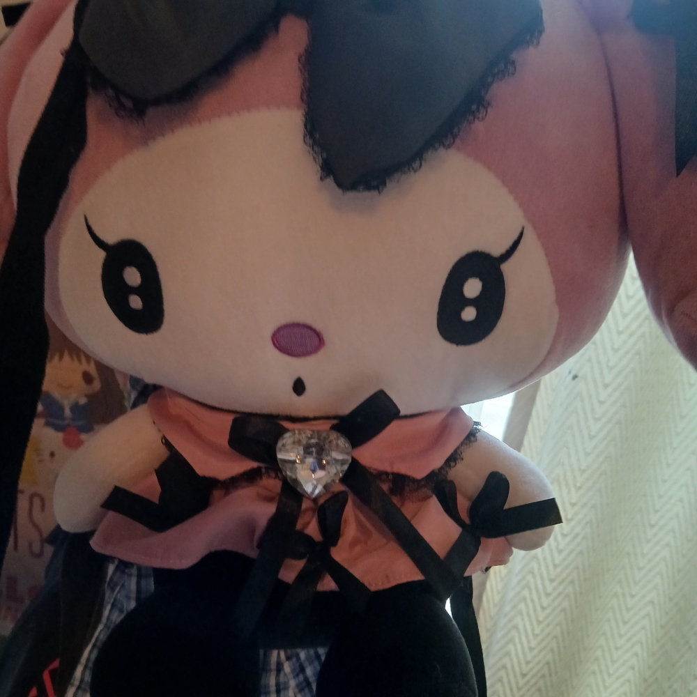 Sanrio Pink and Black Plush Toy with Bow